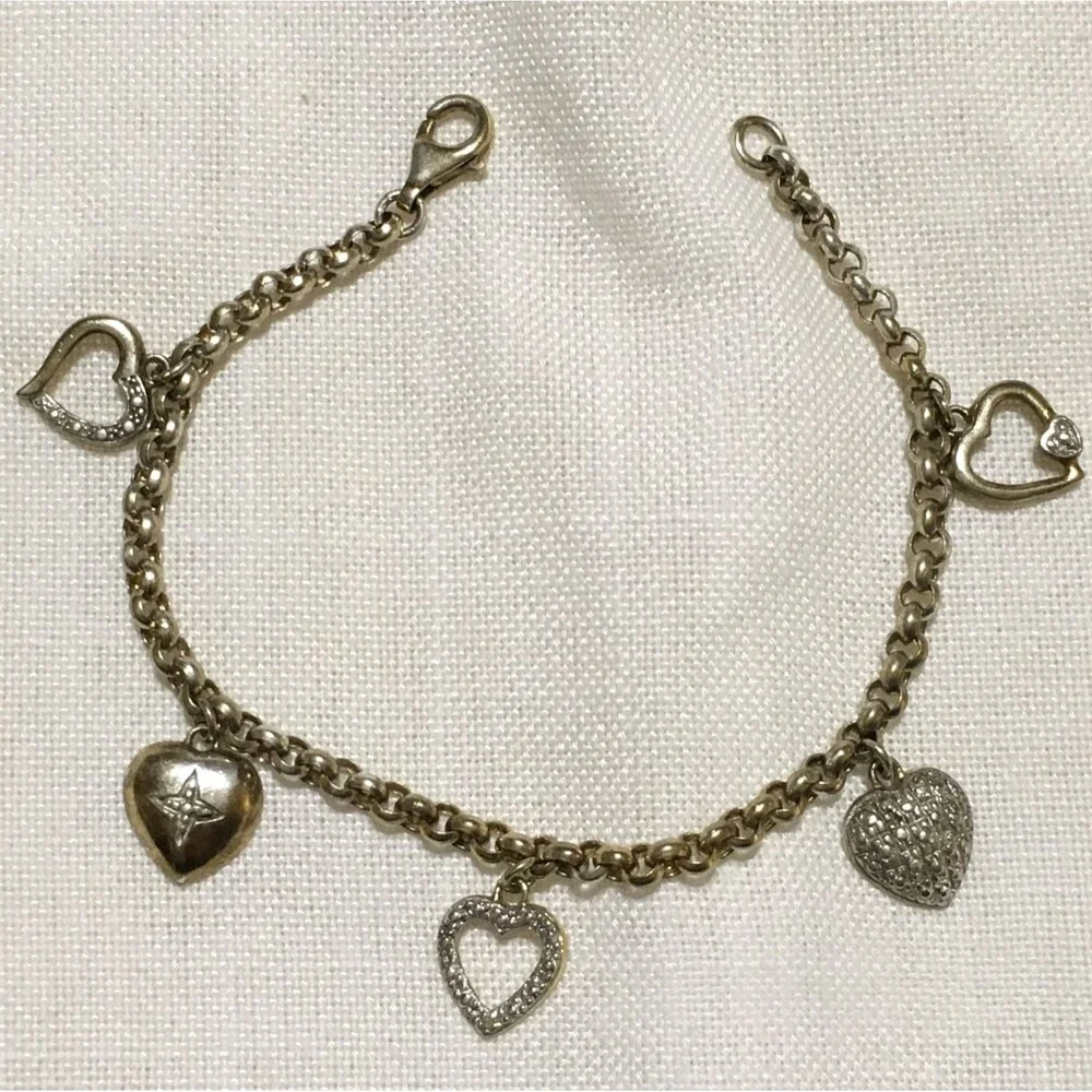 Vintage Sterling Silver 925 Marked Heart Charm Bracelet Gold over Sterling